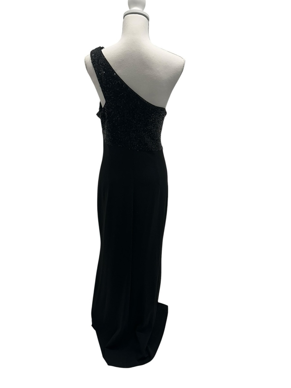 Eliza J One Shoulder Sequin Bodice Scuba Crepe Gown Black Size 14 Red Carpet - Picture 5 of 9